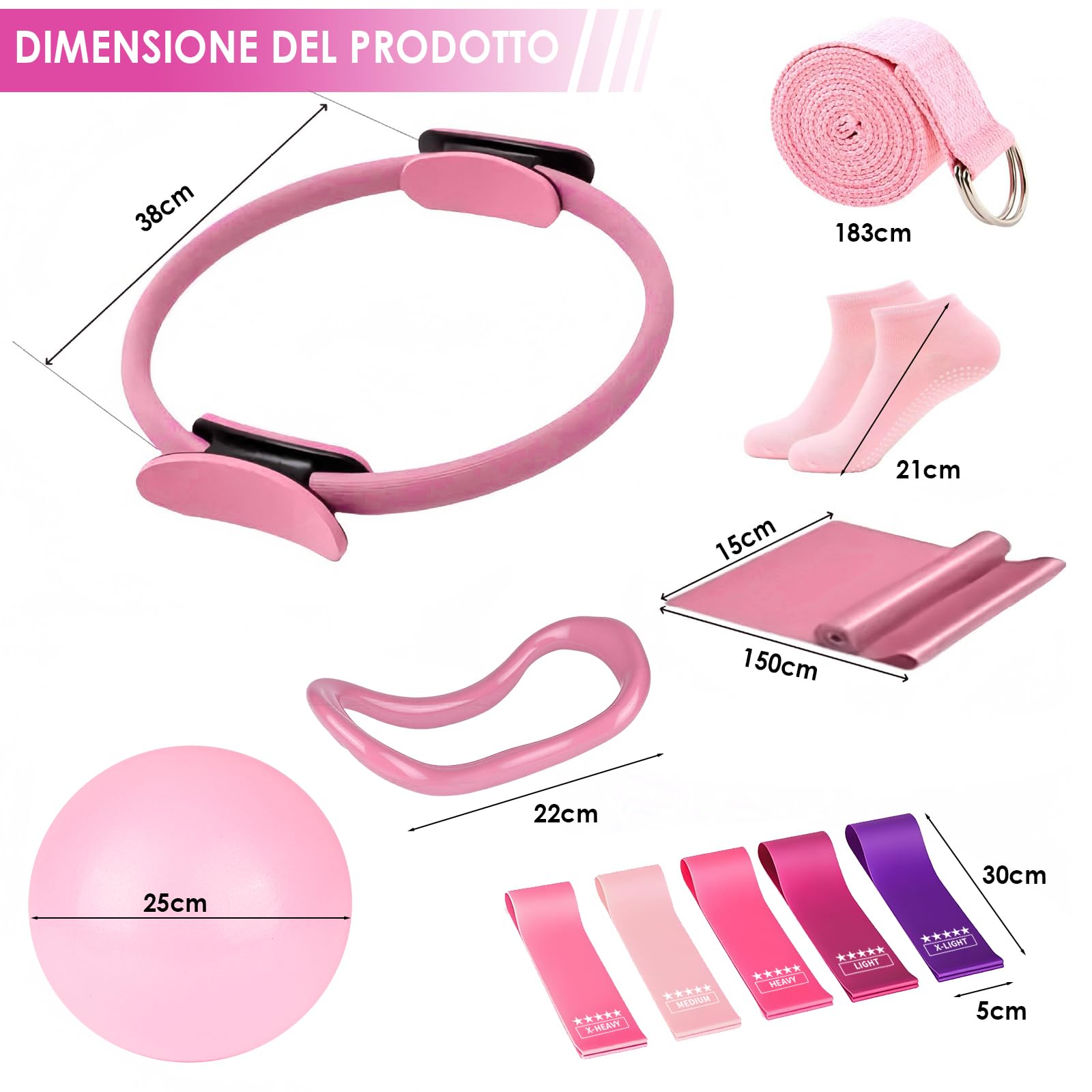 SCANTEE Pilates Essential Kit 13 Pezzi, Attrezzi Pilates per Casa, con Fasce di Resistenza, Palla da yoga, Calzini da Pilates, Cinghia da yoga, Borsa per il Trasporto, Attrezzo Pilates per la Casa, Ro