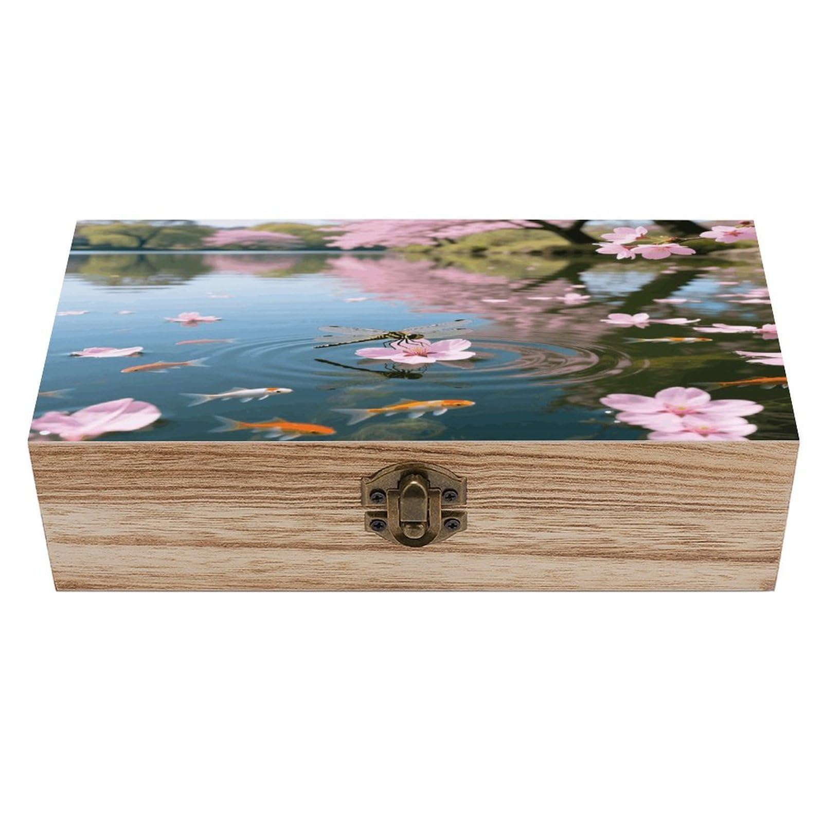 VstaDank Japanese Cherry Blossom Flower Wooden Storage Box with Hinged Lid Natural Wooden Box Beautifully Keepsake Boxes Vintage Wood Boxes Jewelry Organizer Trinket Storage Chest Unique Gift