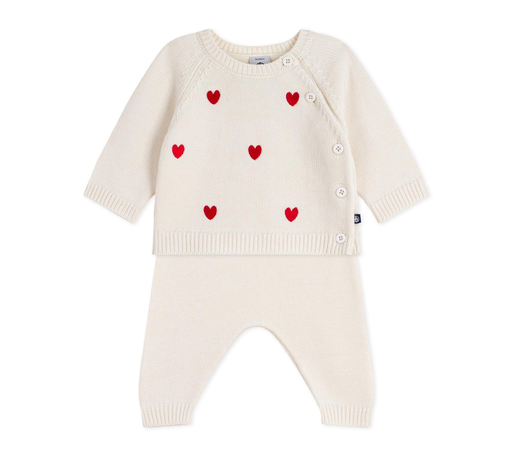 Petit Bateau A0dts01 2-częściowy zestaw dla niemowląt z dzianiny i serca haftowane ubrania na dzień dla niemowląt (zestaw 1 szt.)
