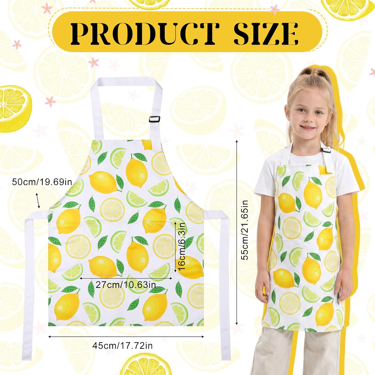 3 Pcs Lemon Kids Aprons with Pockets, Lemonade Stand Supplies image 2