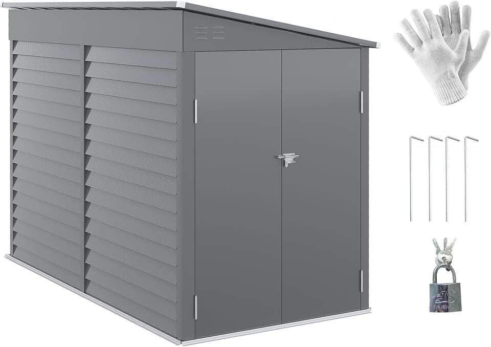 5'x9' Rust-Resistant Premium Heavy Duty Durable Metal Lockable Doors 2AirVents Lean-to Storage Shed Floor Foundation Gray