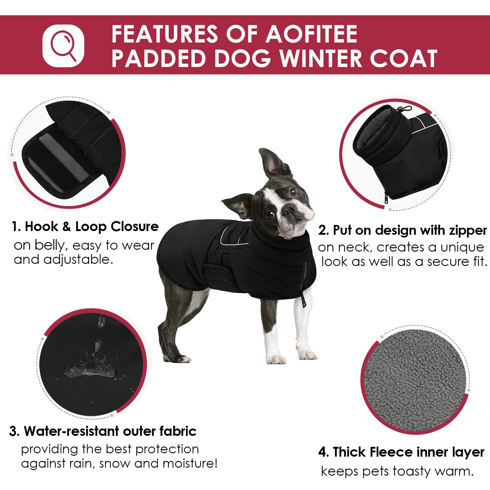 AOFITEE Abrigo de invierno para perro grande, chaqueta impermeable con agujero para arnés, chaqueta acolchada de forro polar cálido para perros grandes, traje de nieve reflectante resistente al viento