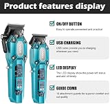 VGR Professional Hair Clippers for Men, Cordless Barber Clipper and Trimmer Set, Mens Hair Cutting Kit with 10 Guide Combs, USB Rechargeable Haircut Machine for Family, LED Display, Green - 2