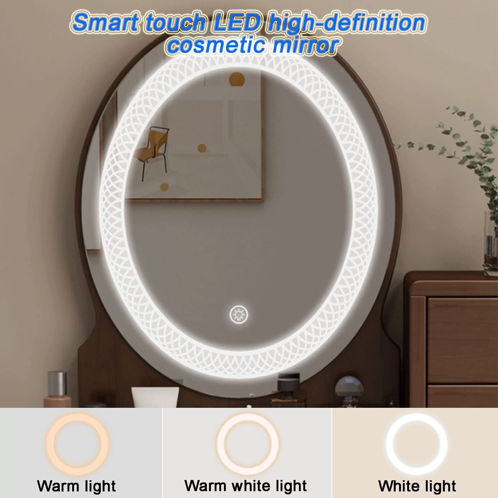 Amazon｜ドレッサーLED照明付きミラー付き、木製の取り外し可能鏡台