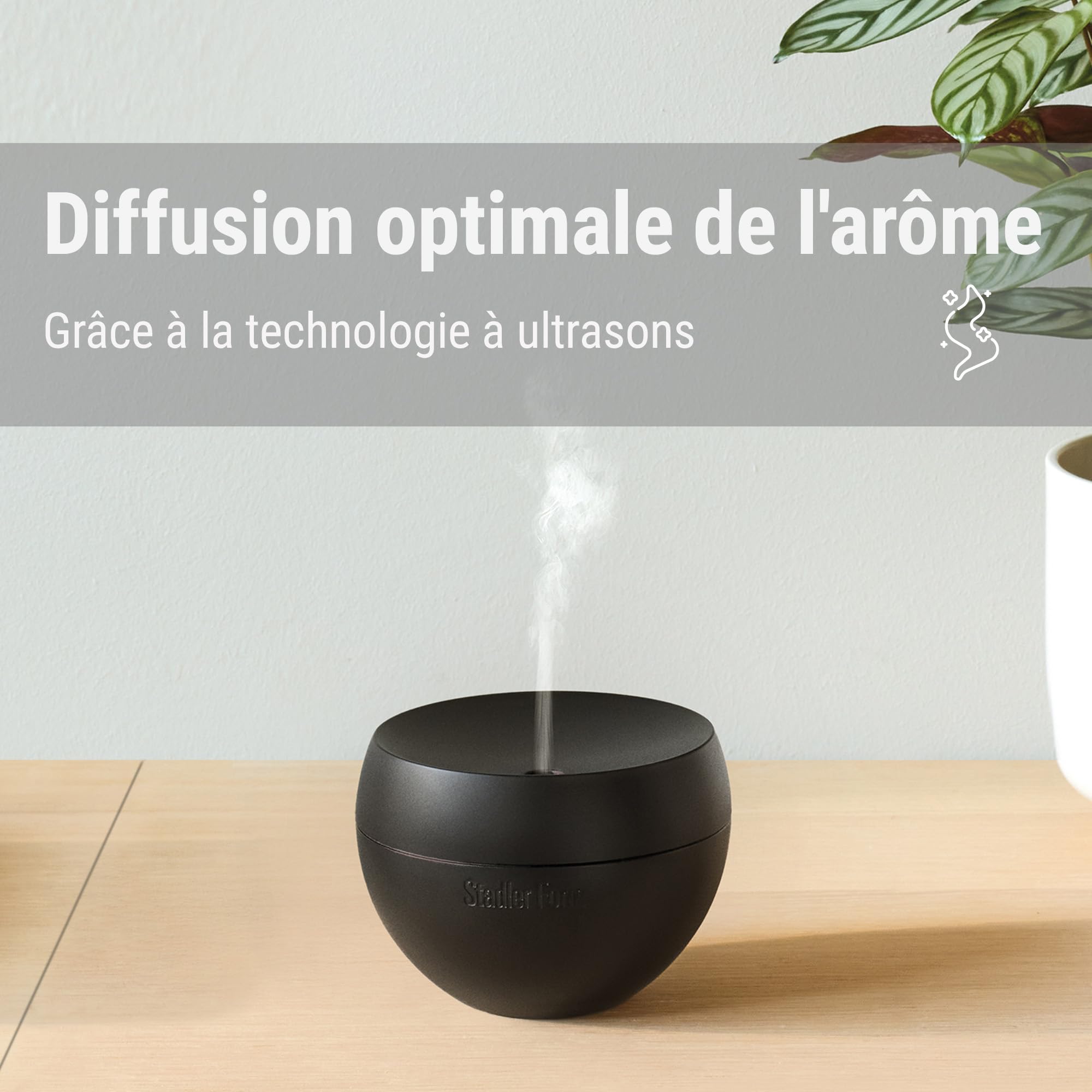Stadler Form diffuseur d’arômes Jasmine Mobile, sans Fil | Avec batterie rechargeable, jusqu’à 6 h d’autonomie, mode intervalle, pour huiles essentielles, diffuseur à ultrasons, noir