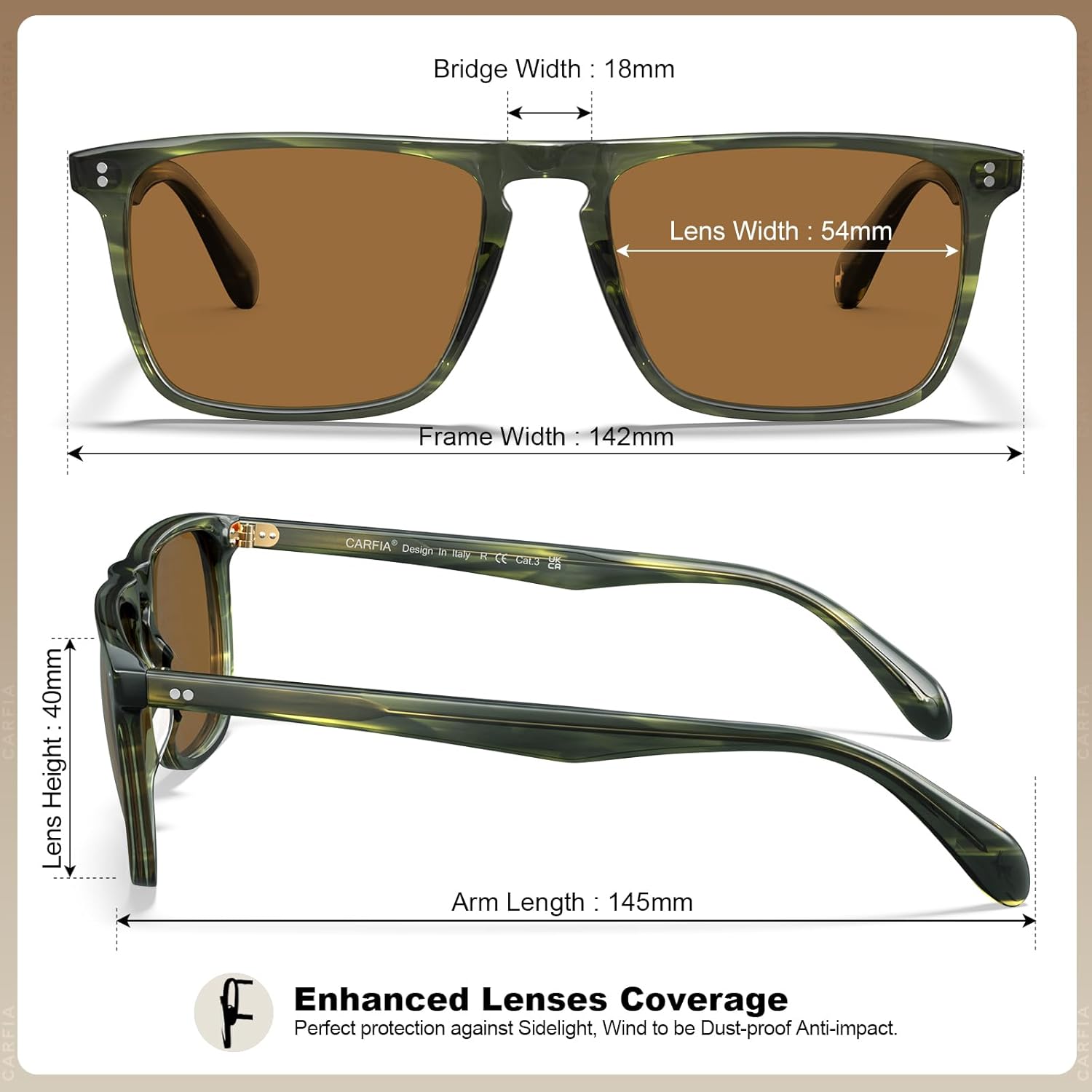 CARFIA Retro Polarized Sunglasses for Men UV Protection Hand-crafted Acetate Frame Fashion Cool Sun Glasses CA53572 - Image 3