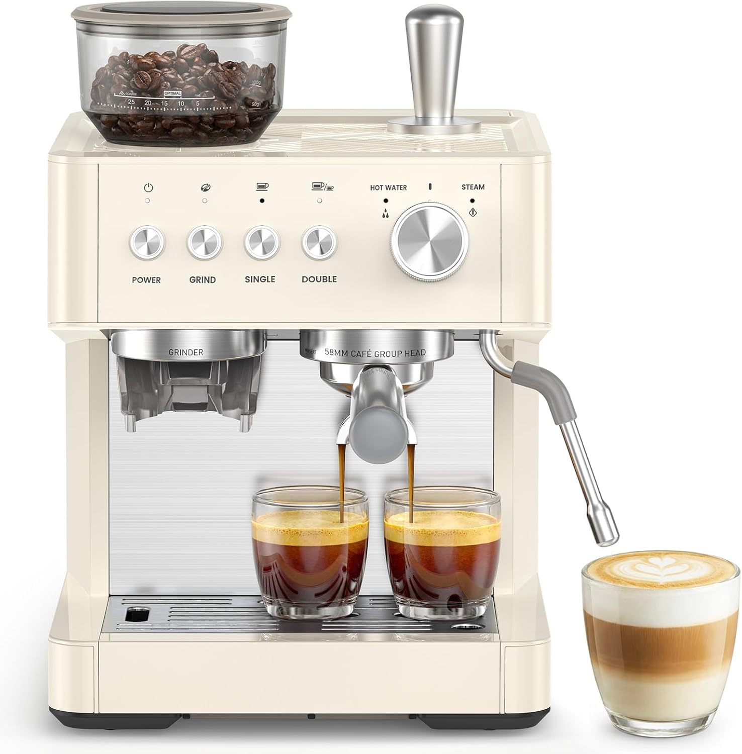 Kismile 20 Bar Espresso Machine with Grinder and Milk Frother Steam Wand