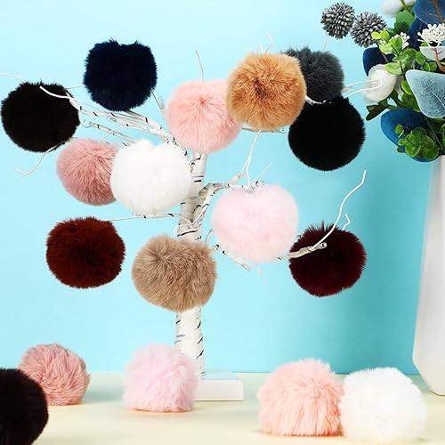 Miniatura 7 de 120 pompones de piel sintética para sombreros, pompones esponjosos de 3.1 pulgadas con lazo elástico, accesorios de punto extraíbles para zapatos,