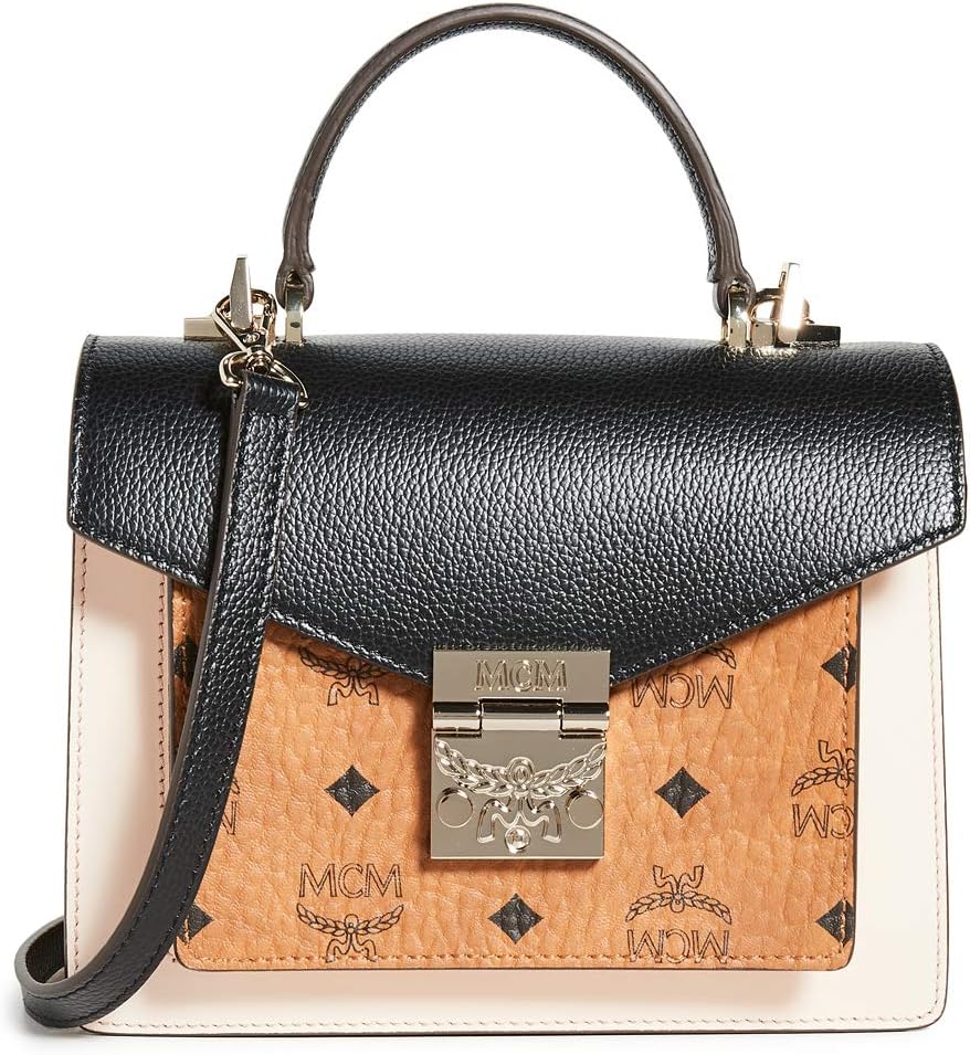MCM Patricia Visetos Leather Block Satchel Small Black One Size
