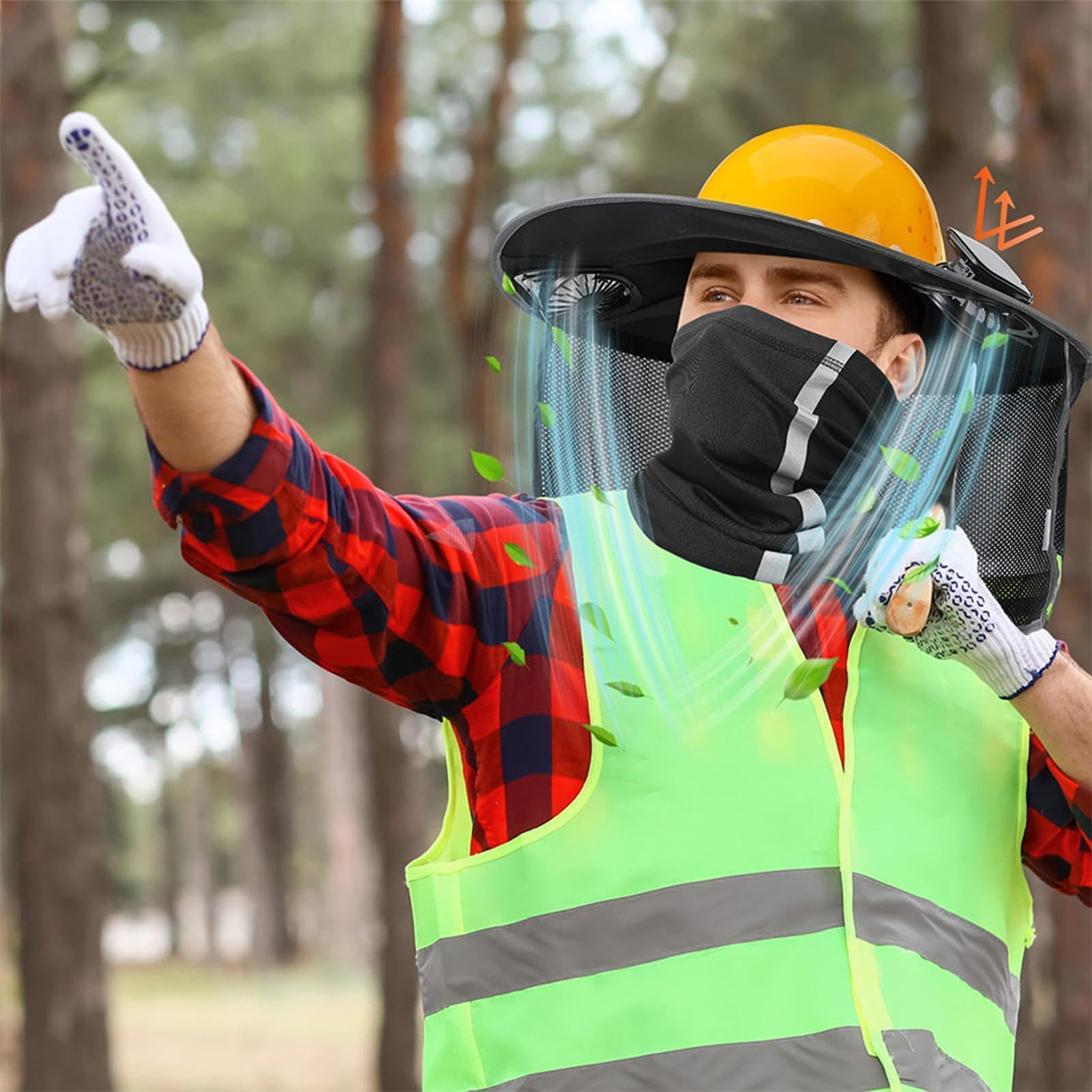 Kask budowlany z osłoną przeciwsłoneczną, oddychająca chusta na szyję, z