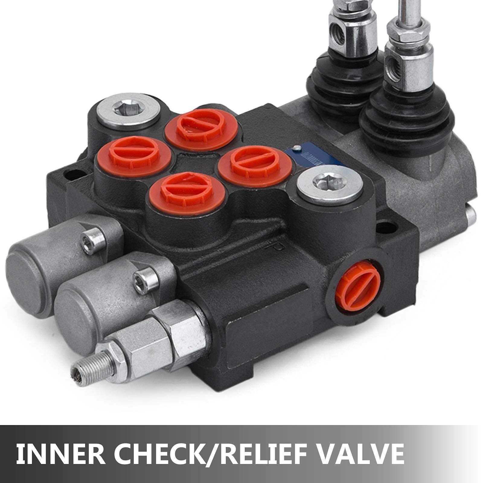 VEVOR Válvula de Control Direccional Hidráulica de 2 Carretes 11 gpm Carrete de Cilindro de Doble Acción, Válvula Control Hidráulico 41 x 13 x 6,5 cm, Válvula Hidráulica Válvula de Alivio Ajustable