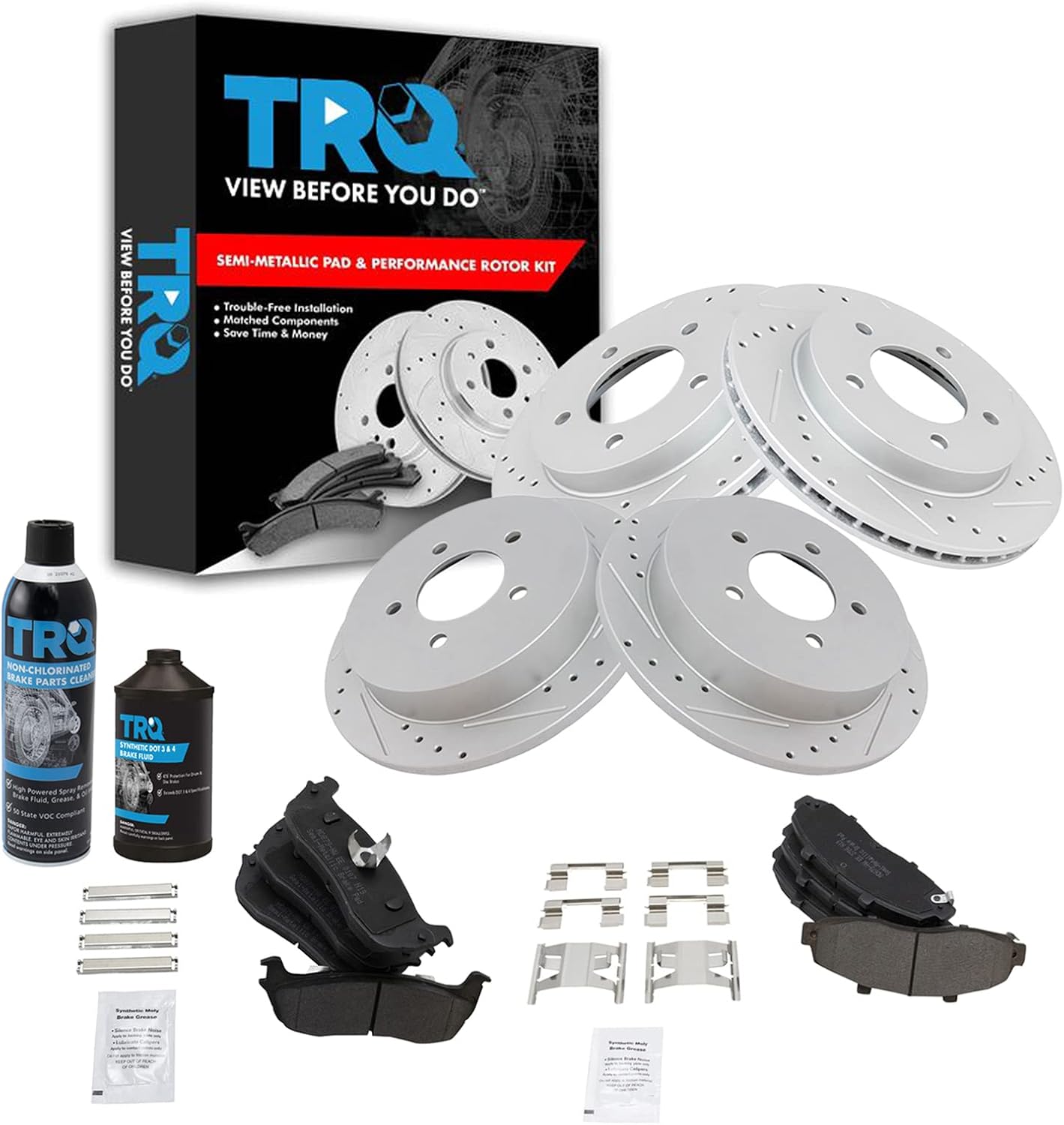 TRQ Front and Rear Performance Brake Pad & Rotor Kit Brake Chemical Kit Brake Pads Brake Rotors Set Semi-Metallic Premium G-Coated Compatible with 1997-2003 Ford F-150 2004 F-150 Heritage
