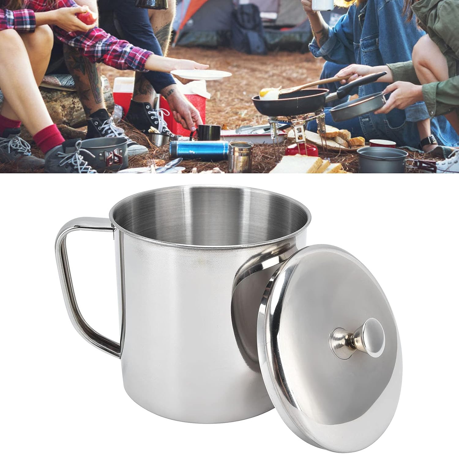 Stainless Steel Mug with Handle, Stainless Steel Cup with Lid and Handle Portable Shatterproof Water Cup Coffee Milk Drinking Mug (Large)