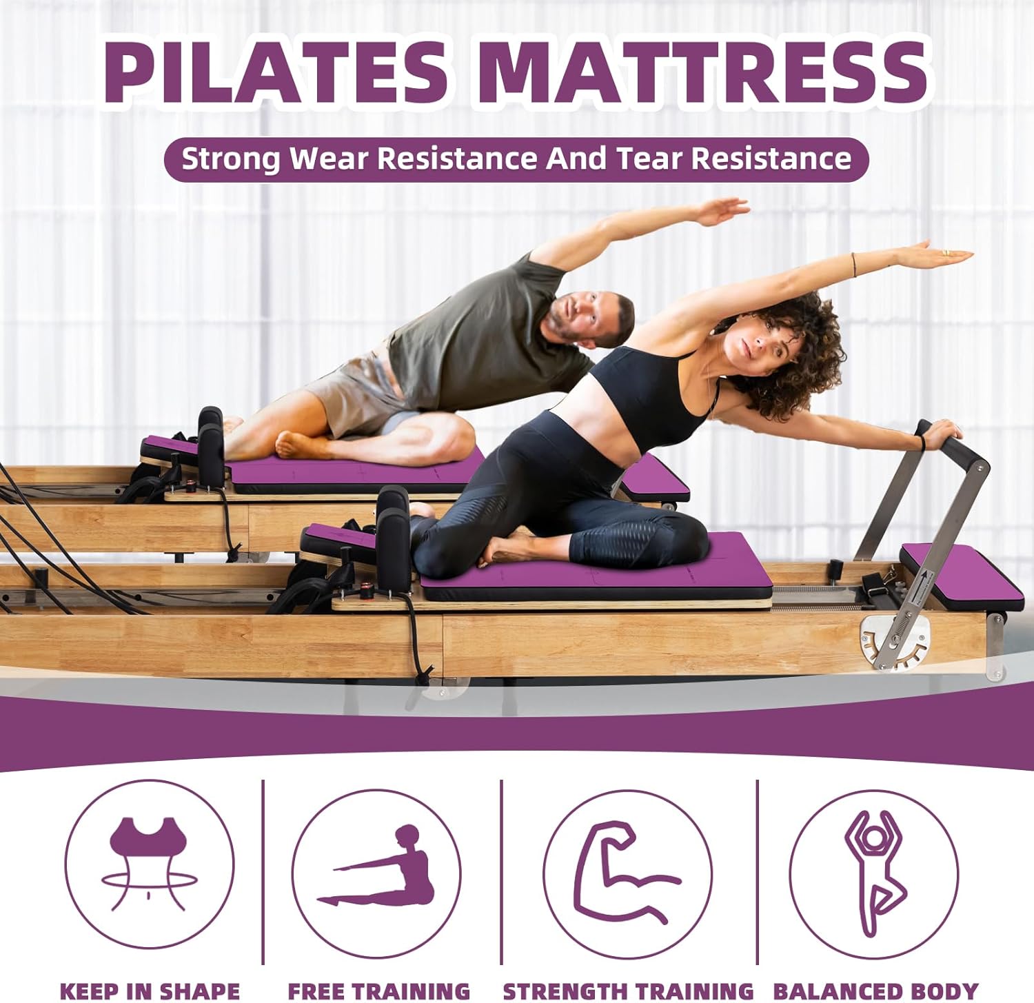 Pilates Reformer Mat towel Pilates Bed Non-Slip Mat Fitness Mat Travel Yoga Mat Pilates Core Mattresses Pilates Rehab Equipment Towel Black Non-Slip Rubber Material Foldable, Washable Pilates Bed Non-Slip Mat (Purple)