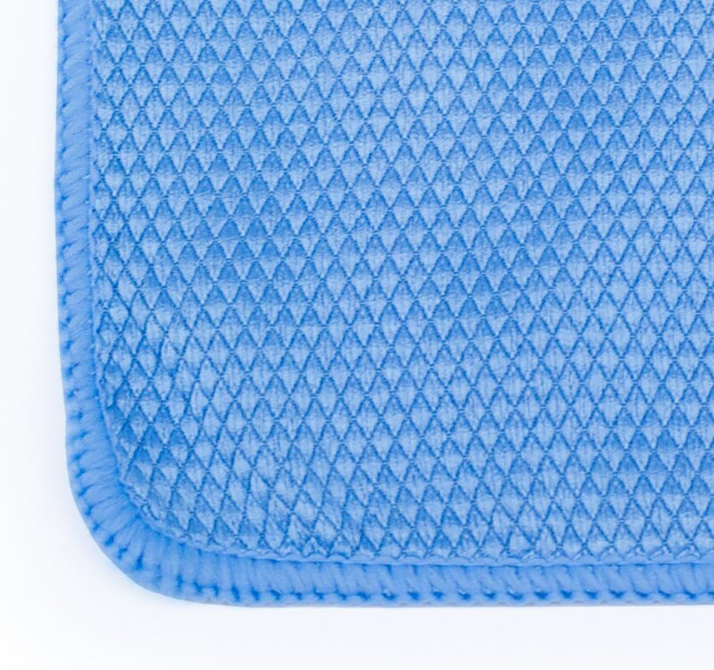 The Rag Company - Diamond Weave Glass & Window - Detailing Towels to Polish Mirrors & Chrome, Snakeskin Like Texture, Lint-Free, Streak-Free, 280gsm, 16in. x 16in, Blue (6-Pack)