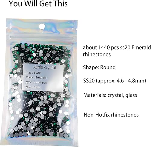 Miniatura 2 de ss20 - Paquete de 1440 diamantes de imitación de cristal esmeralda con parte trasera plana de 0.197 in de color verde oscuro para vasos brillantes,