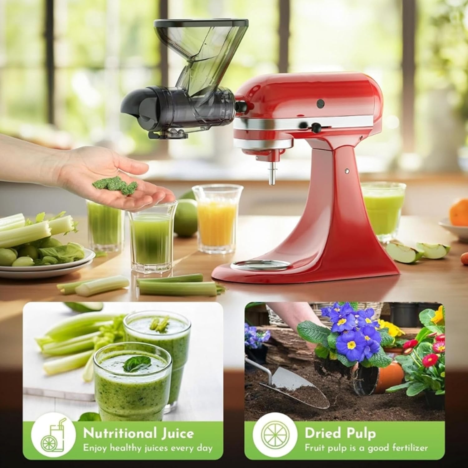 Slow Masticating Juicer Attachment with Double Feed Chutes and Pusher Slow Juicing Parts for Fruits & Vegetables Cold Press Double Feed Chutes Accessory