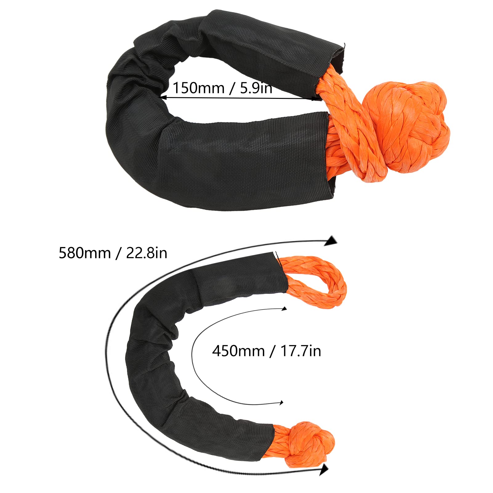 Grillete Suave Sintético, Grillete Suave de 13 Mm 44092 Lb Fuerza de Ruptura Cuerda de Grillete Suave Sintética Correa de Remolque de Recuperación Suave Portátil para Camiones SUV (Naranja)