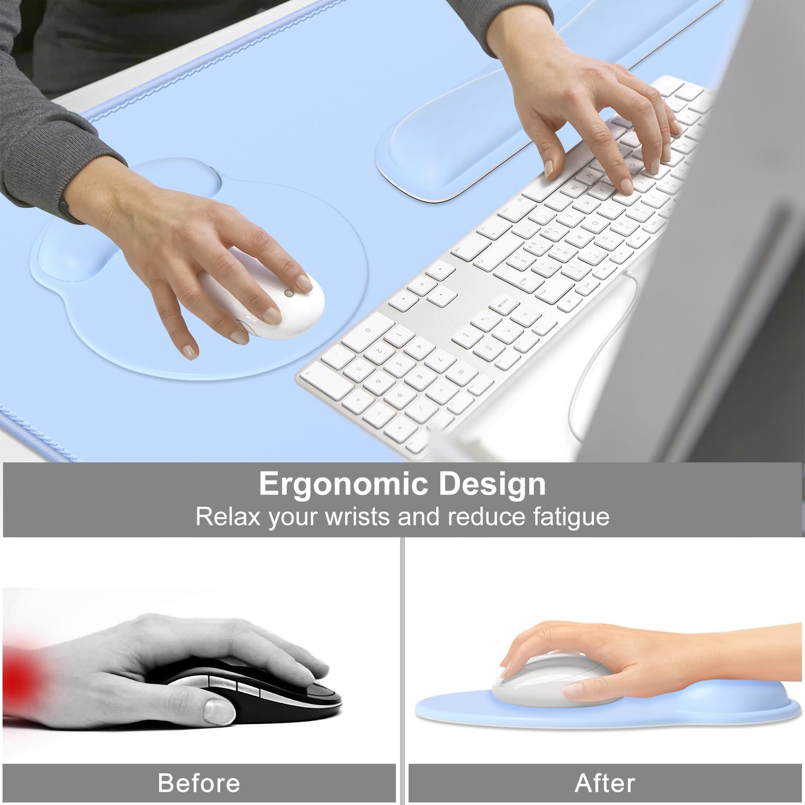 Dapesuom Alfombrilla de mouse grande para juegos, alfombrilla de mouse con reposamuñecas, alfombrilla de escritorio grande XXL 4 en 1 + alfombrilla ergonómica para mouse + alfombrilla de teclado de