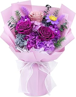 Waipfaru Preserved Flowers, Purple Fresh Bouquet with Gift Box, Flowers for Delivery, That Last 1-3 Years, Forever Flowers for Women Birthday Gift, Anniversary, Teacher, Mother Day