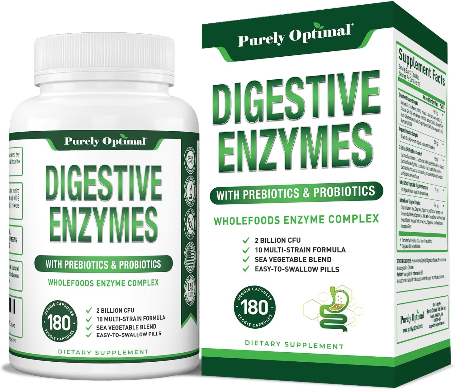Digestive Enzymes for Women and Men – Multi-Enzyme Supplement for Bloating Relief, Digestion and Heavy Meal Support – with Probiotics and Prebiotics for Gut Health – 180 Capsules