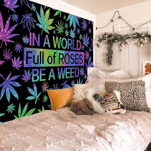 Miniatura 5 de GOAOK Tapiz de hierba trippy, hojas de cannabis psicodélicas frescas y citas divertidas para dormitorio y sala de estar, 60 x 40 pulgadas