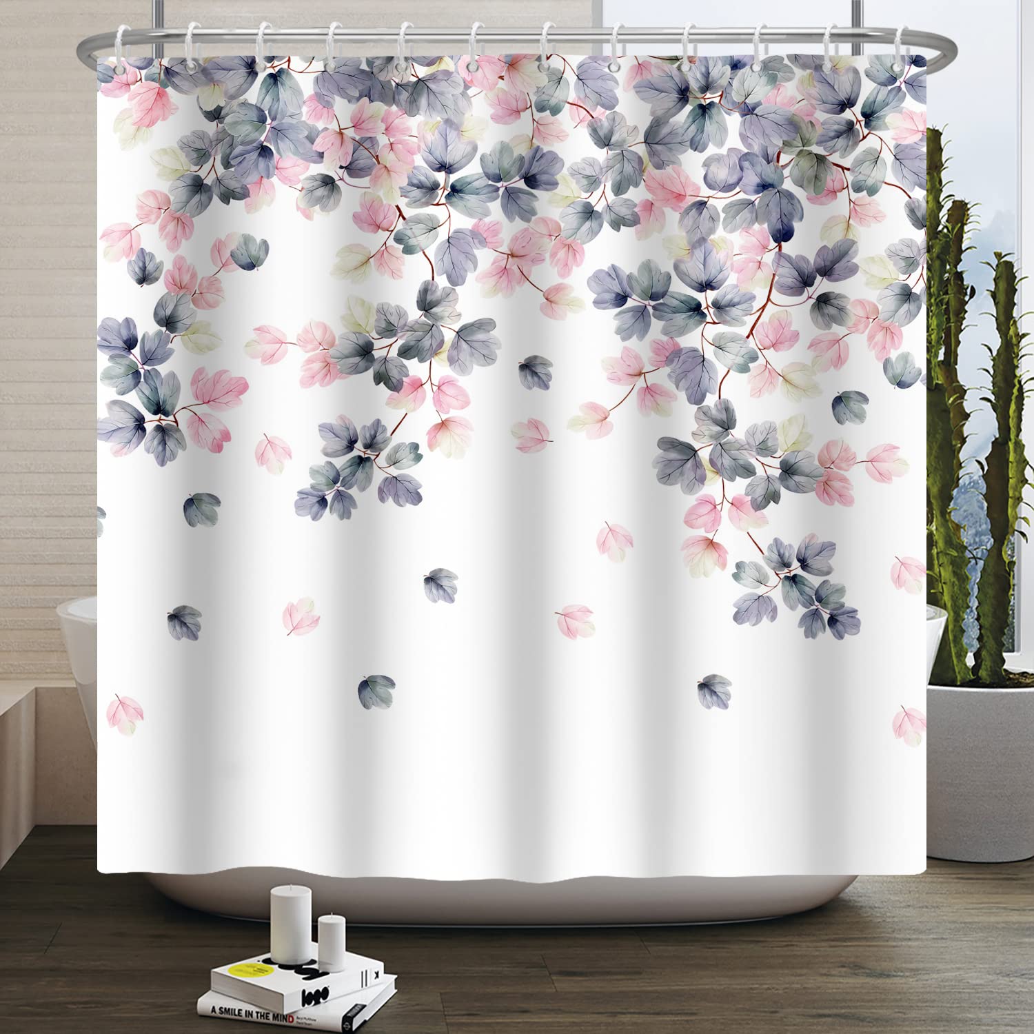 Tenda Doccia Floreale Grigia 152x183 Cm – Poliestere Impermeabile, Stampa HD, Stile Boho Vintage
