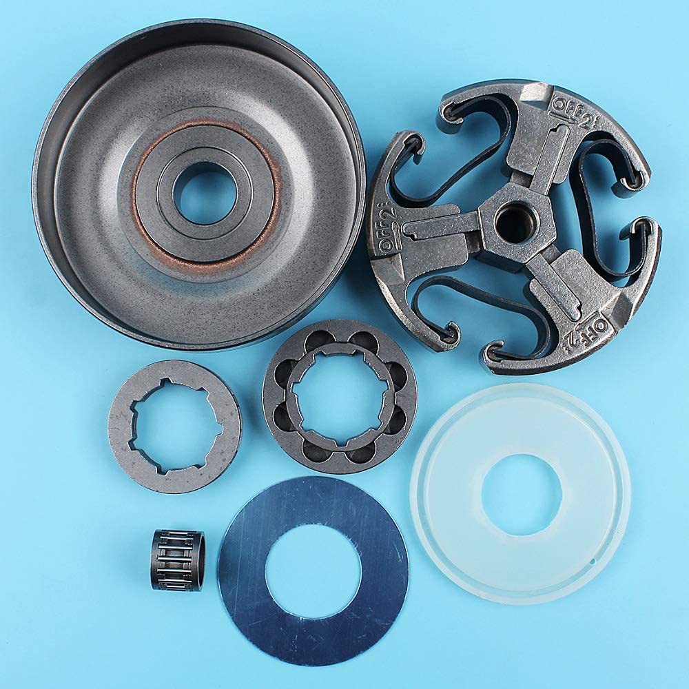 Conjunto de embrague y kit de cubierta de arandela de tambor de embrague compatible con Husqvarna 268272 61 66162266 Motosierra 3/8 "-7T y 8T Piñón de llanta