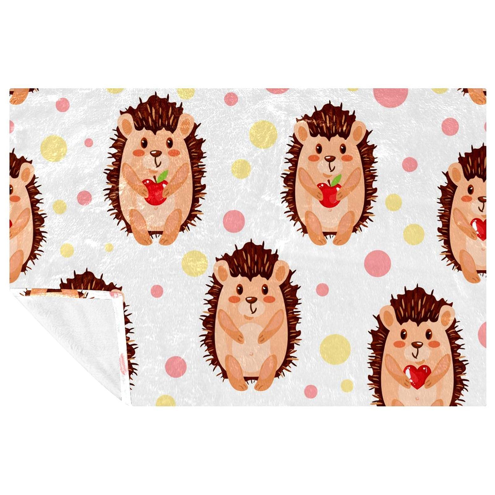 Couverture lit canapé pique-nique camping motif hérisson jaune rose 150x100cm