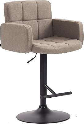 Tabouret de bar pivotant en velours crème et métal chromé avec accoudoirs repose-pieds et
