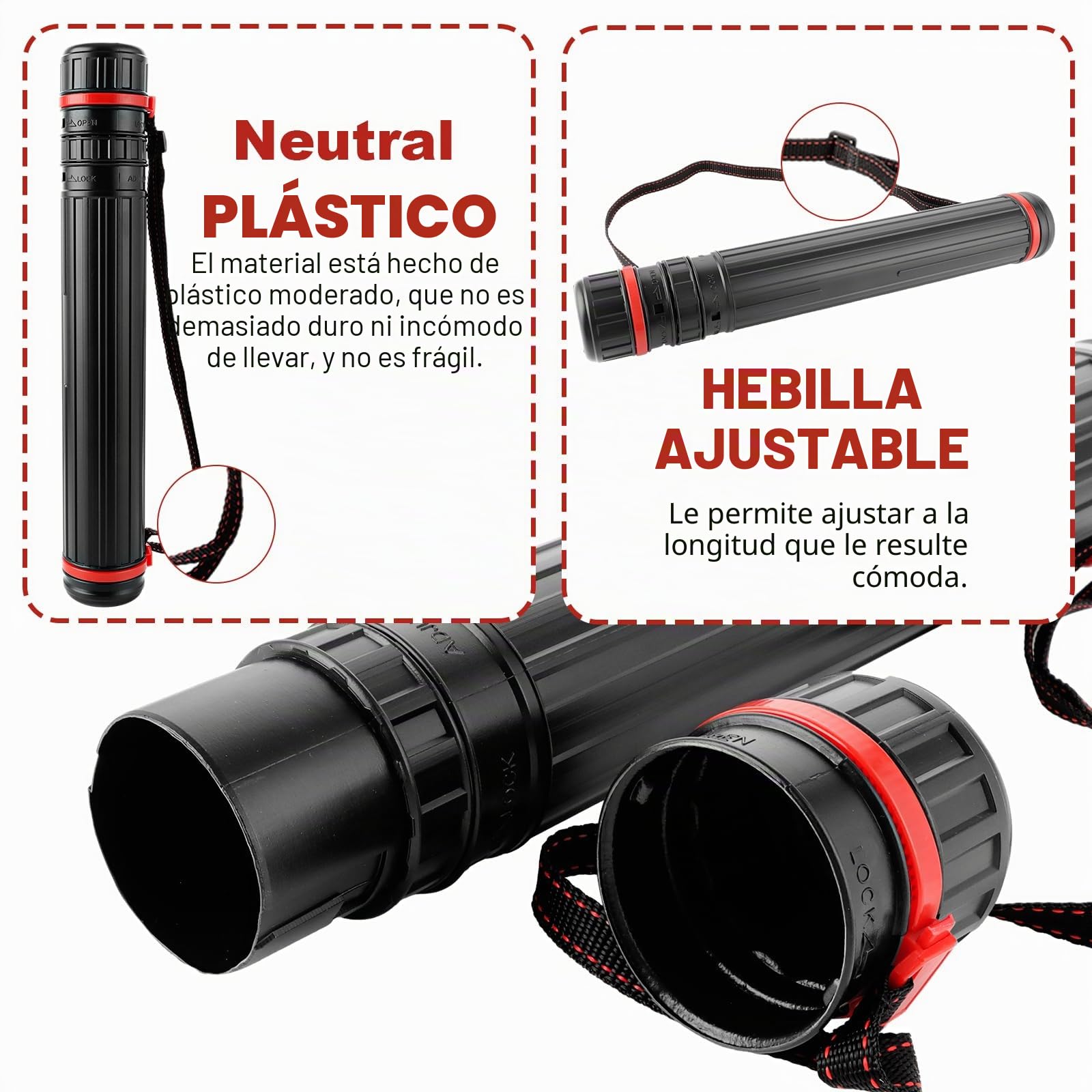 2 rollo de transporte para pósteres, A0, color negro, 45 – 75 cm, tubo de transporte telescópico