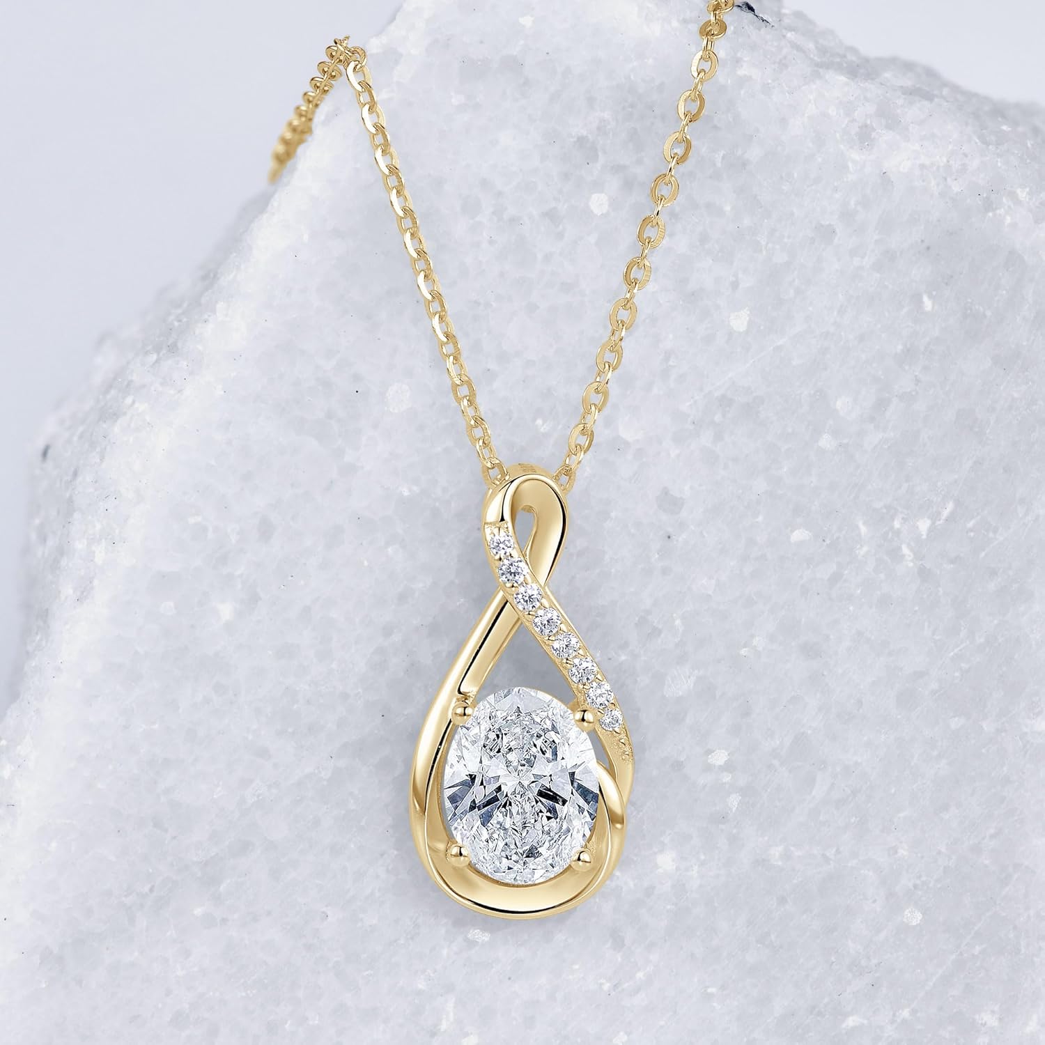 2CT Oval Moissanite Pendant Necklace for Women, D Color 7x9mm Oval Cut Moissanite 925 Sterling Silver Infinity Necklace for Wife Mom Birthday Gifts - Image 4