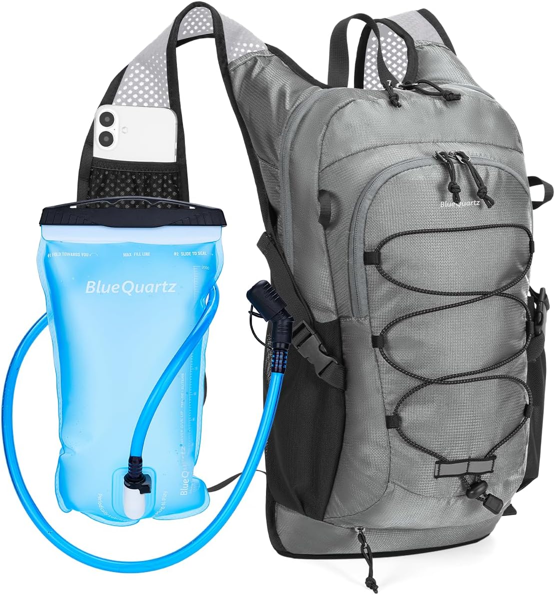 Blue Quartz Hydration Backpack with 2L Water Bladder, 18L Hiking Backpack for Women Men, Lightweight Water Pack with Phone Pocket for Quick Access, Hydration Pack for Cycling, Running, Biking