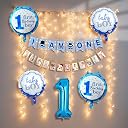Party Propz 1St Birthday Decoration Items - 8 Pcs, 12 Months Photo Banner For Birthday (Cardstock) | I Am One Banner For Boys | First Birthday Decorations Boy | Birthday Decorations 1 Year, Blue gallery image