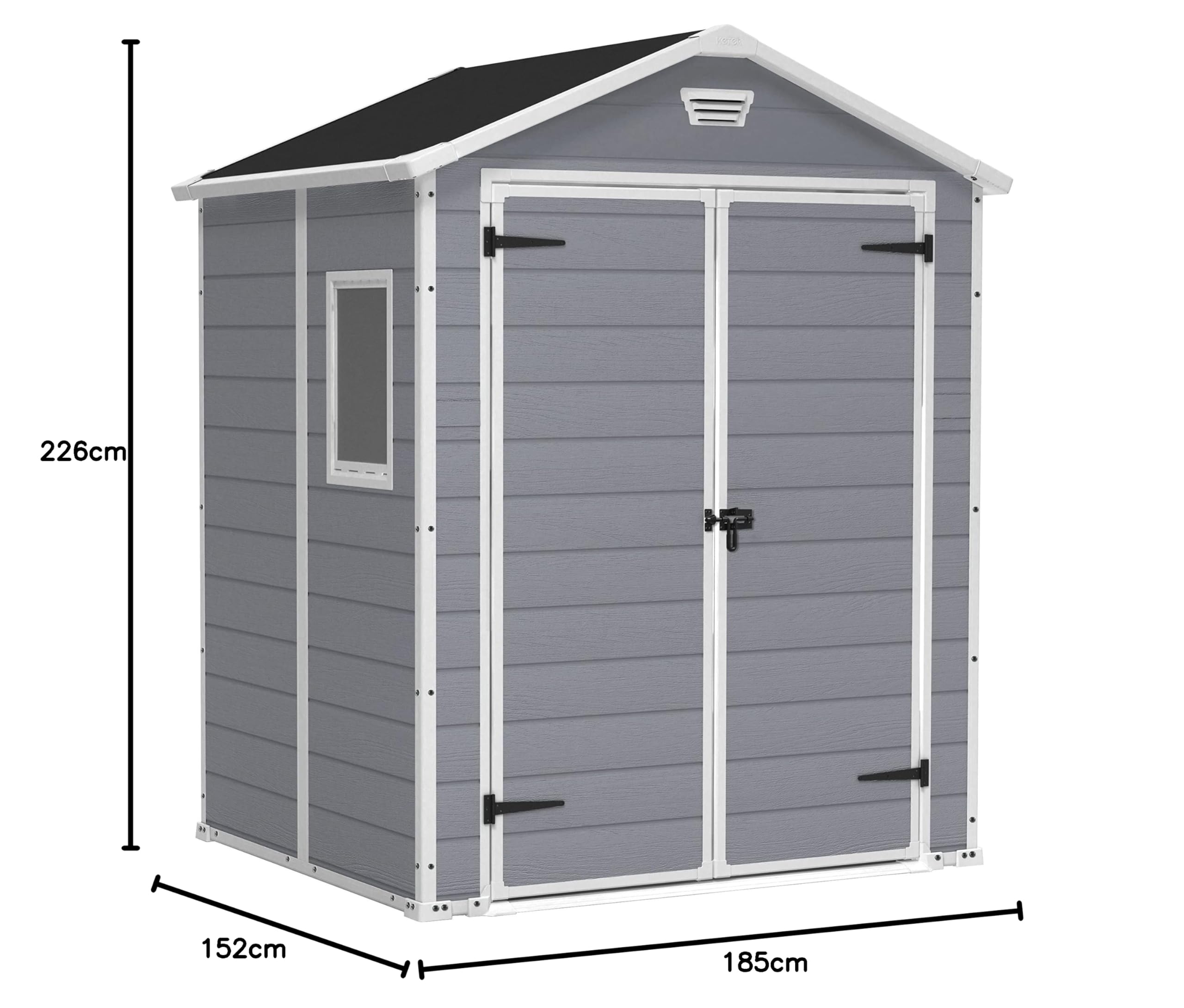 Keter Manor 6x5DD Gartenhaus wetterfest 4.8m³, Kunststoff, Outdoor, Außenmaße: BxTxH:185x152x226cm, Innenmaße: BxTxH:169x138x219cm, grau