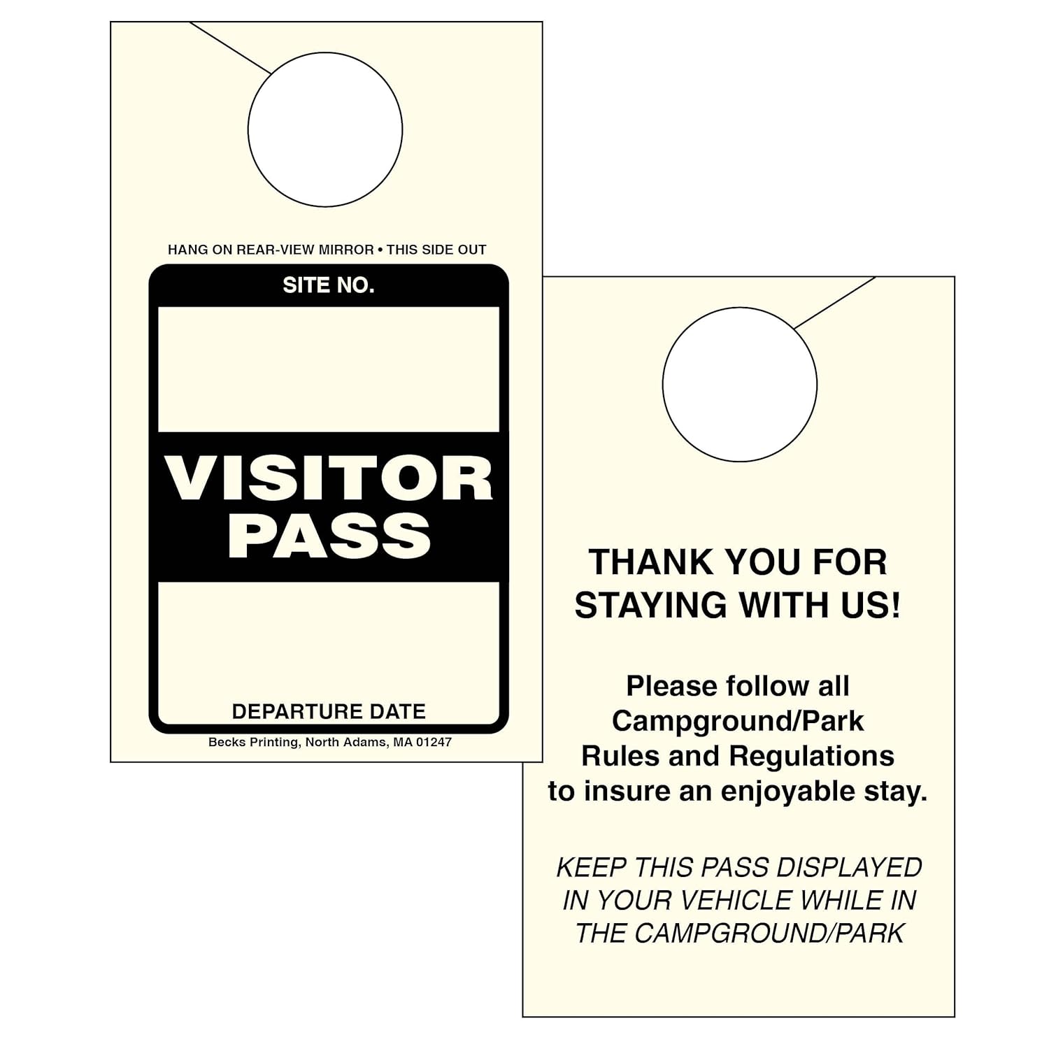 Visitor Pass Parking Permit Rearview Mirror Hang Tag for Campgrounds RV Parks Trailers Campers Site Tags (Green, 500)