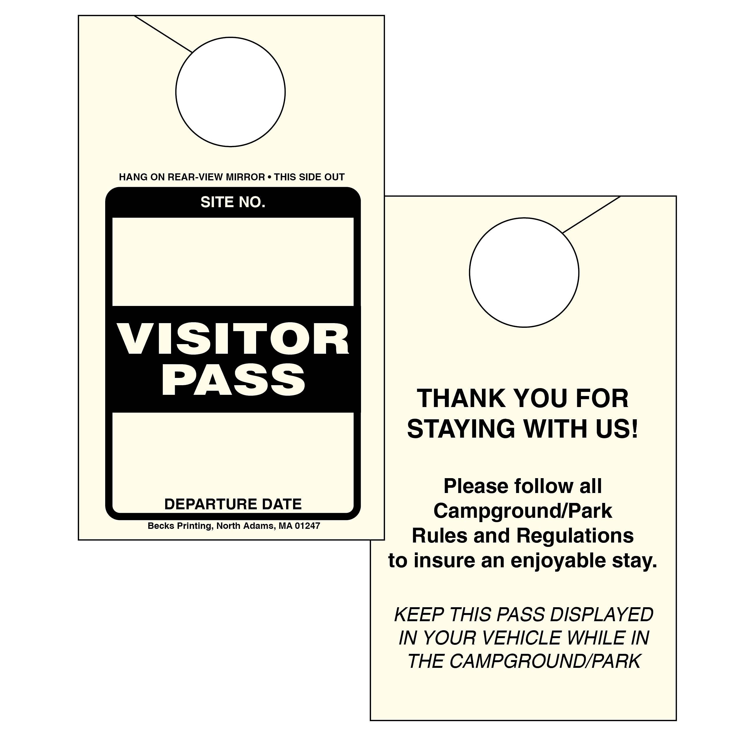 Visitor Pass Parking Permit Rearview Mirror Hang Tag for Campgrounds RV Parks Trailers Campers Site Tags (Cream, 500)