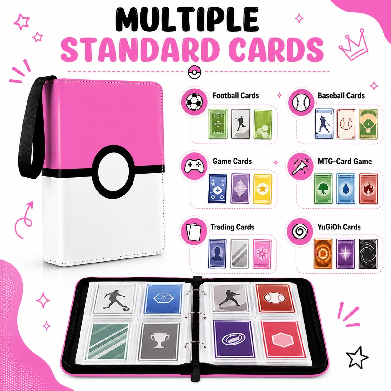 Carpeta para tarjetas coleccionables de 400 bolsillos con 50 fundas extraíbles, álbum coleccionista de tarjetas con cremallera, portatarjetas portátil para tarjetas deportivas, tarjetas de juego