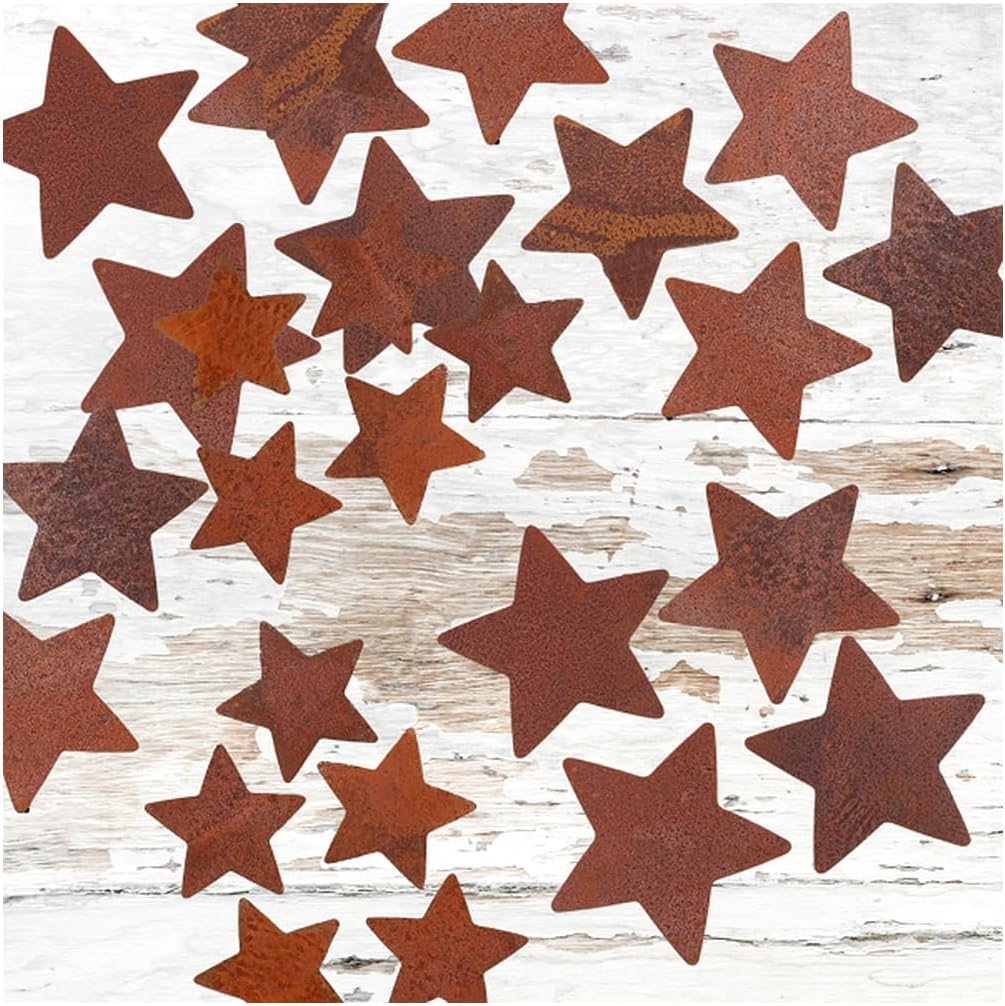 Flat Rusty Tin Primitive Star Cutouts - Rusted Metal Stars for Decorations, Arts and Crafts. (24 Pieces) 2-1/4" L x 2-1/4" W by Factory Direct Craft