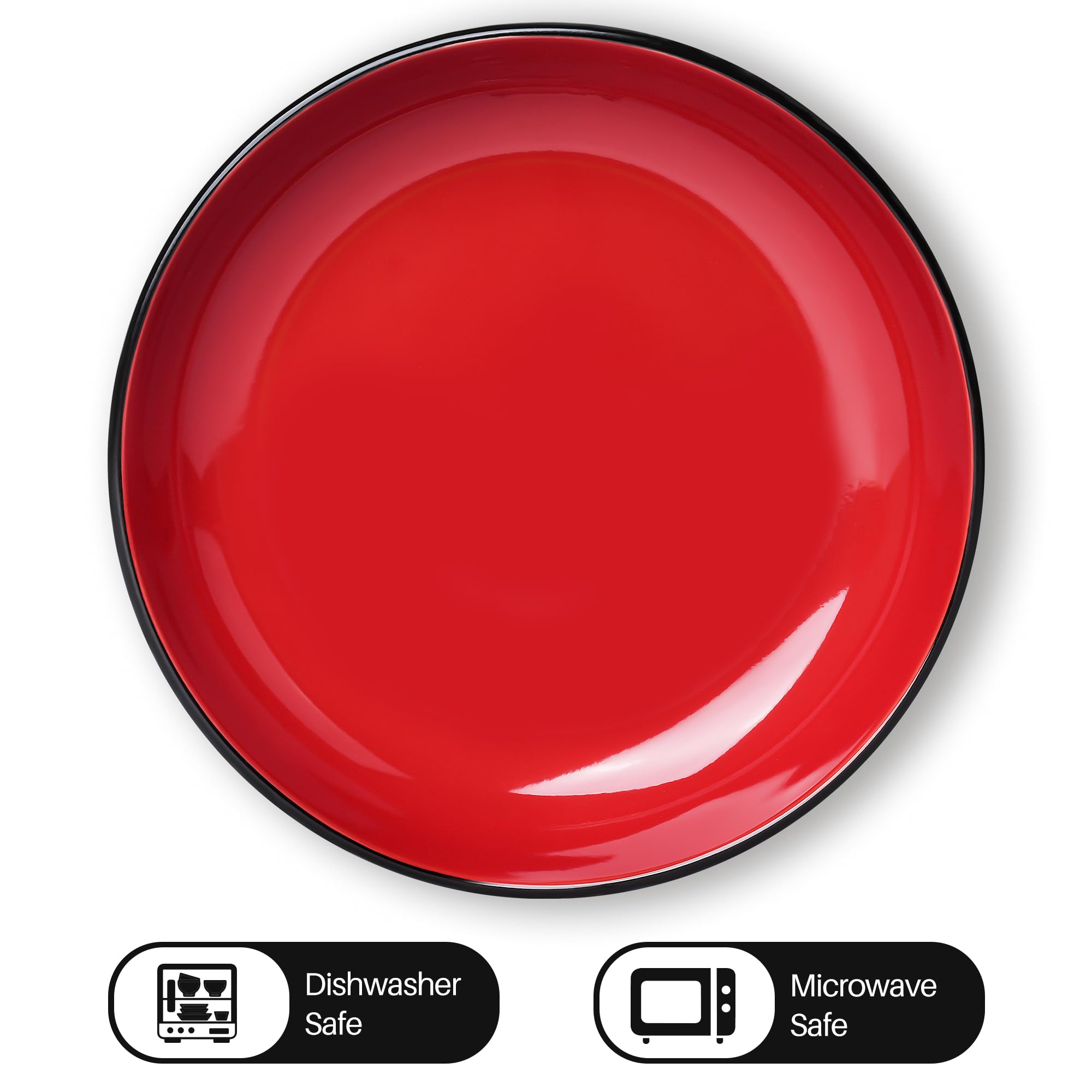 MIAMIO – 30 Oz / 8.5 Inch Set of 6 Pasta Bowls/Salad Bowls, Pasta Plates Wide and Shallow Bowl, Large Ceramic Stoneware Deep Plate Serving Soup, Microwave and Dishwasher Safe - Le Papillon (Red)