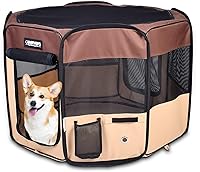 Vista 12 de JESPET 61" Parque de juegos para perros, corral portátil para perros con funda blanda para ejercicio, con bolsa de transporte para cachorros, gatos