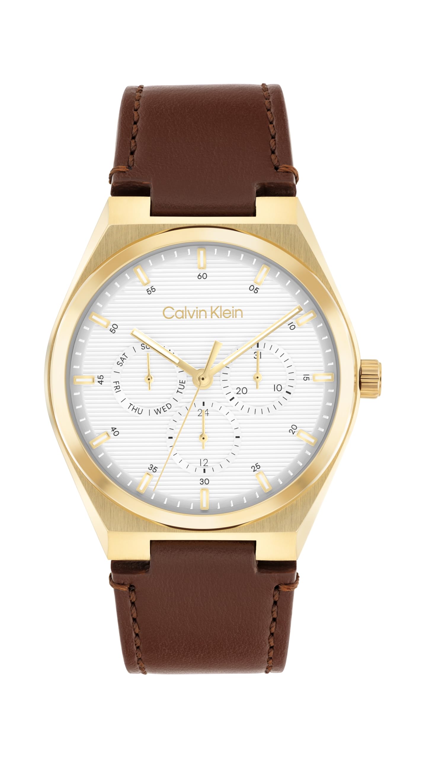 Calvin Klein Analogue Multifunction Quartz Watch for Men CK Motion Collection with Brown Leather Strap - 25200523