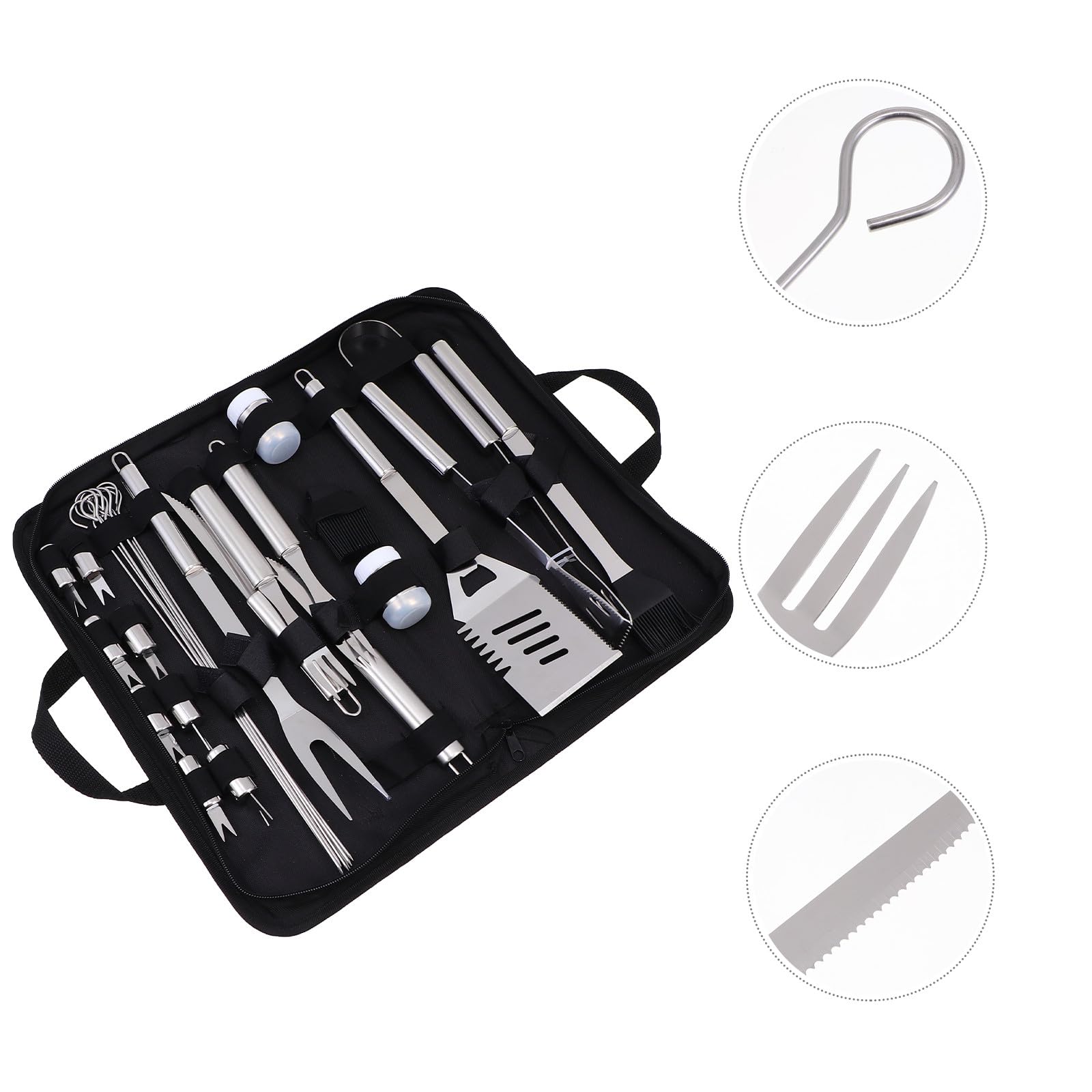 Kit Utensilios Barbacoa Acero Inoxidable Herramientas BBQ Portátiles con Bolsa Oxford para Exterior Incluye Pinzas Parrilla y Accesorios Resistente para Camping y Jardín
