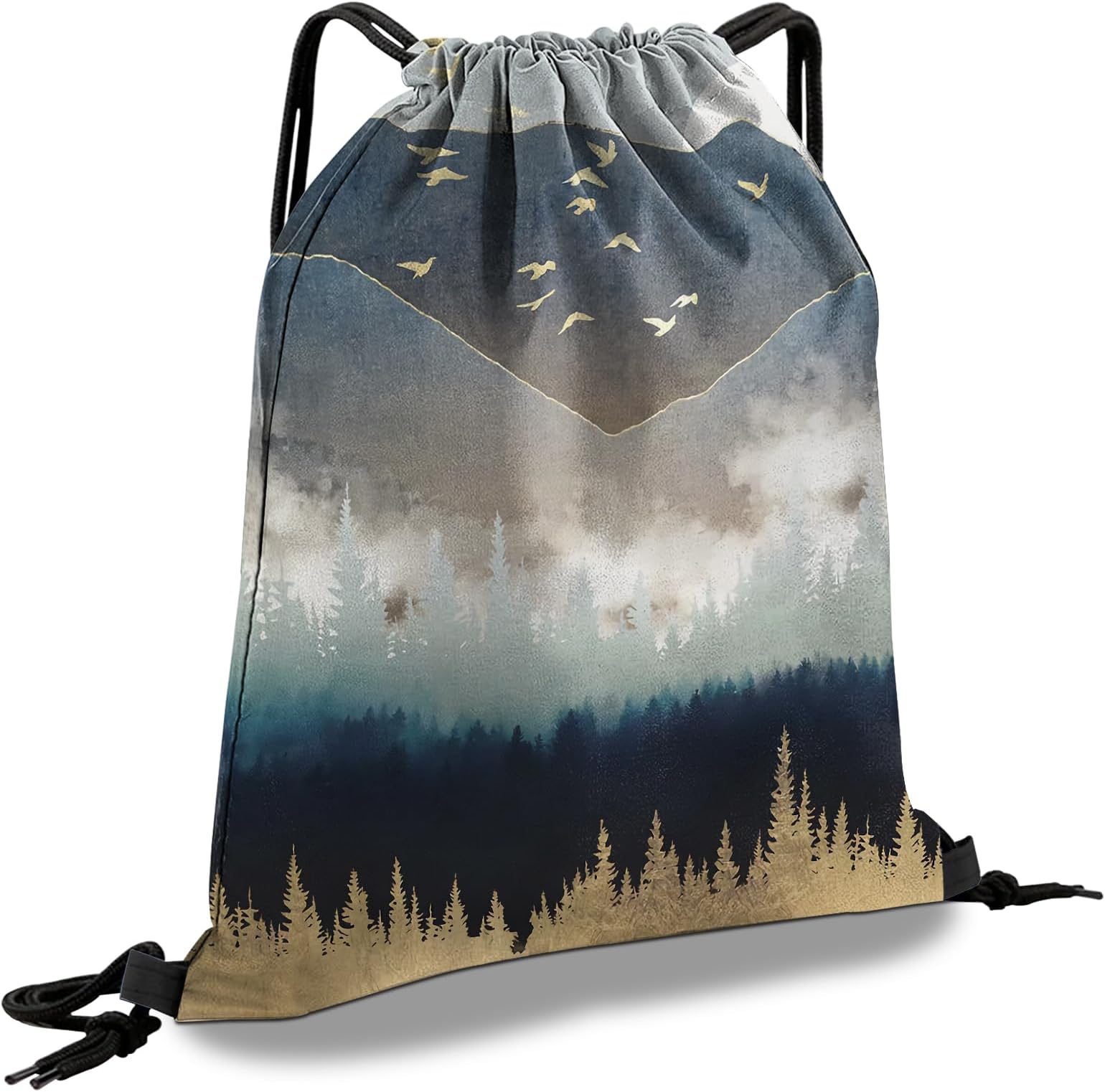 Drawstring Backpack Draw String Sports Bags for Gym Travel Beach Waterproof Cute Sackpack Men Women Aesthetic (13"×17")-Forest