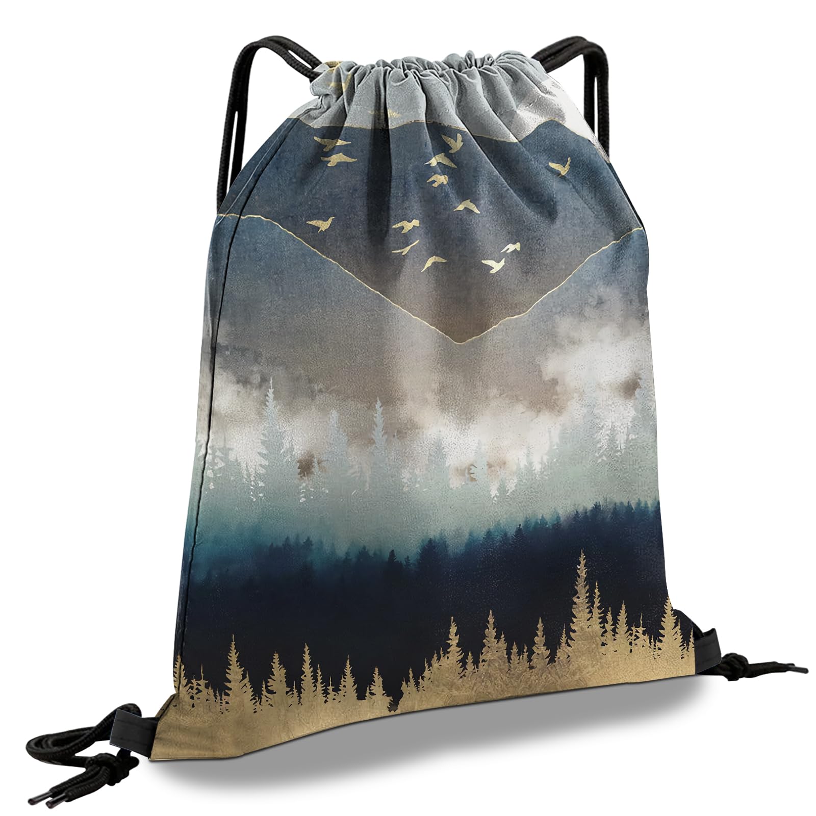 Cabreche Drawstring Backpack Draw String Sports Bags for Gym Travel Beach Waterproof Cute Sackpack Men Women Aesthetic (13"×17")-Forest