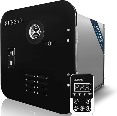 RUNSAIL® [Versión mejorada] Calentador de agua sin tanque para caravana, 43,000 BTU, 2.8 GPM, puerta negra de 15 x 15 pulgadas, válvula de alivio de