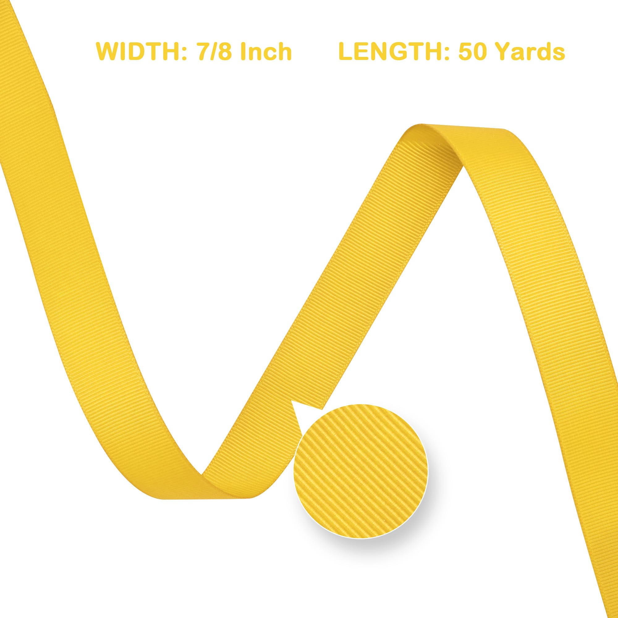 LoomJoyz Double Sides 20mm×45 Meters Ribbon Yellow Grosgrain Ribbon for Gift Wrapping Ideal for Sewing Hair Bow Flower Bouquet Art Crafts Weddings Floral Arrangements - Image 2
