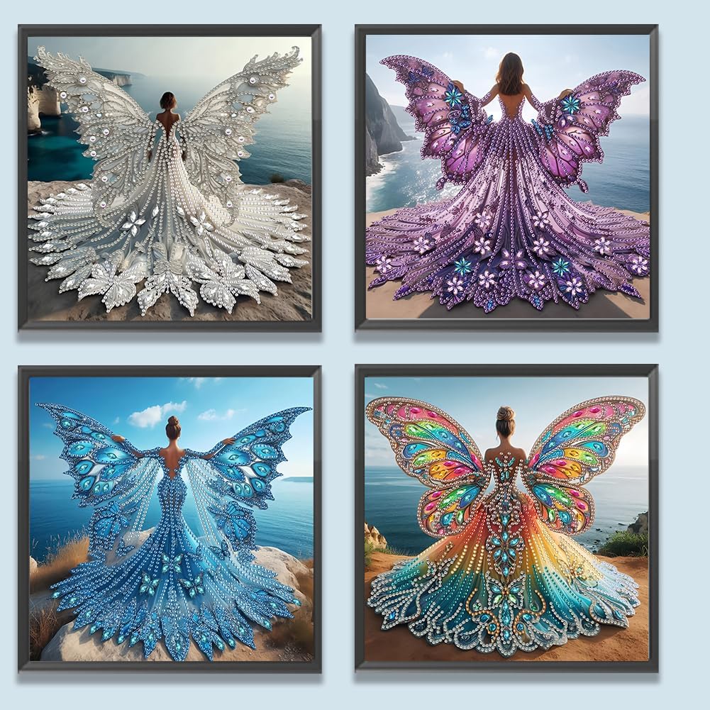 4pcs 5D Special Shape Girl Diamond Art Painting Kits for Adults, DIY Crystal Rhinestone Art Craft for Beginners, Home Wall Decor Gift 11.8x11.8Inch
