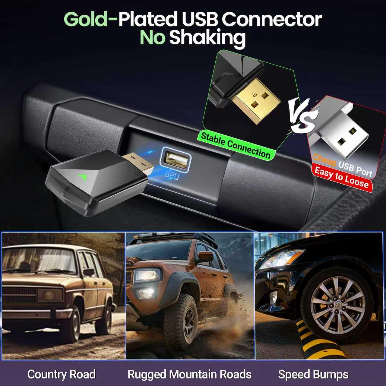Adaptador CarPlay Inalámbrico – Adaptador Android Auto Inalámbrico, Wi-Fi 5,8GHz Plug & Play, Mini y Estable, iOS 10+/Android 10+, Conexión Automática Rápida para Coches a Partir de 2016.(1 Piezas) — view 3