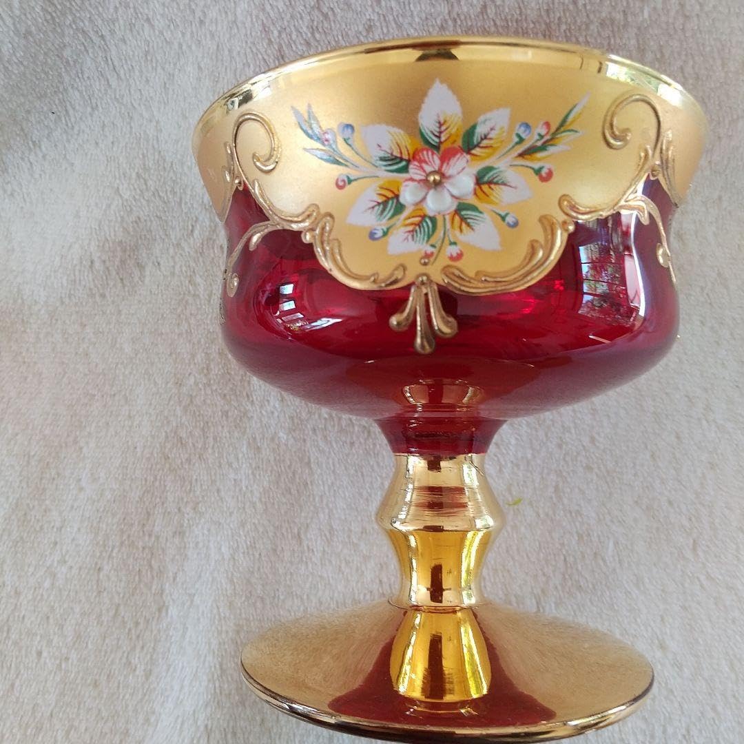 ベネチアングラス 赤と金彩の花柄のカップ - WWW.ZOLEILFLOORING.COM